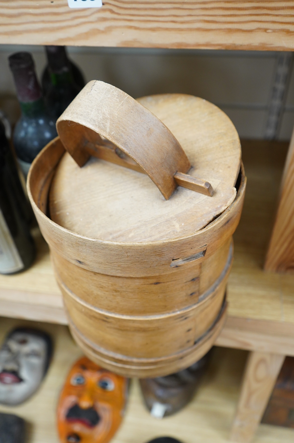 A Scandinavian lathe bound cylindrical flour barrel, 24cm high